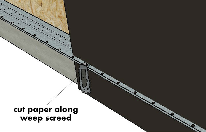 Cut Excess Paper Along Weep Screed
