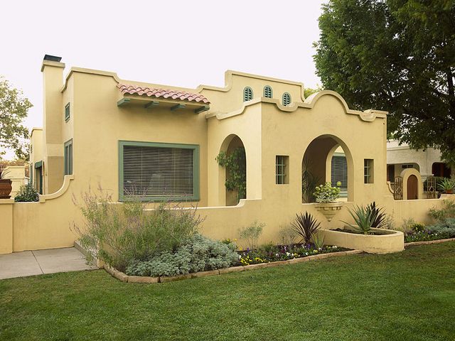 Light Yellow Spanish Bungalow With Sage Green Trim Light Yellow Spanish Bungalow With Sage Green Trim