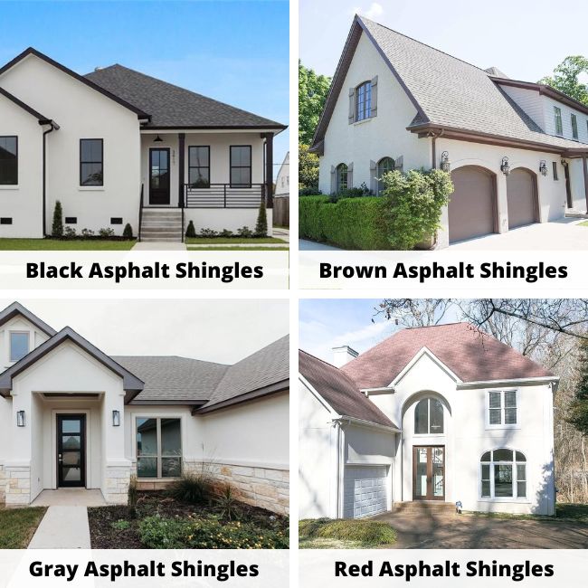 White Stucco With Different Colored Asphalt Shingles