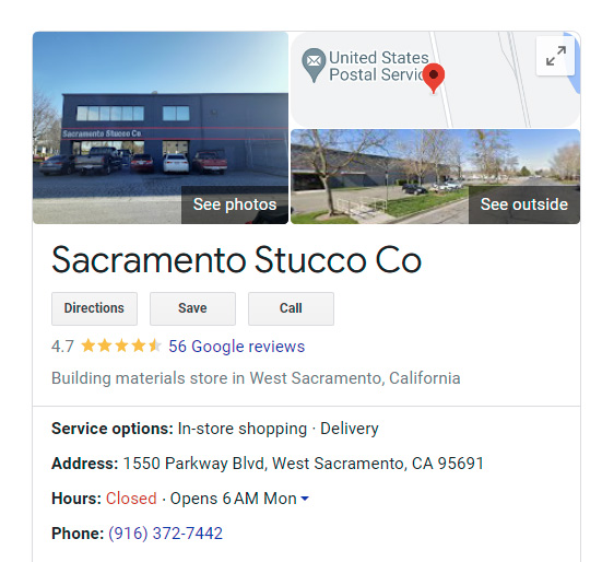Local Stucco Supply Yard In Sacramento, CA